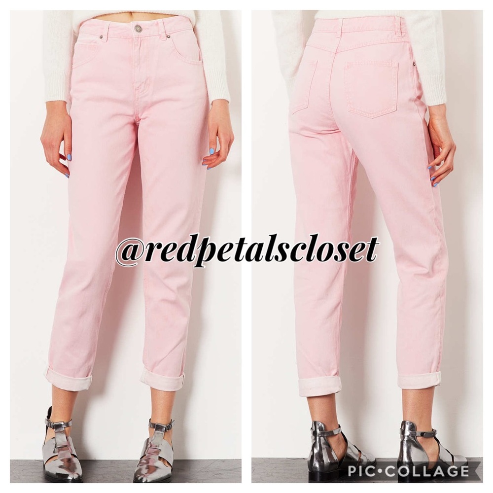 Topshop Moto High Waisted Mom Jeans Pink sz 6 Sm